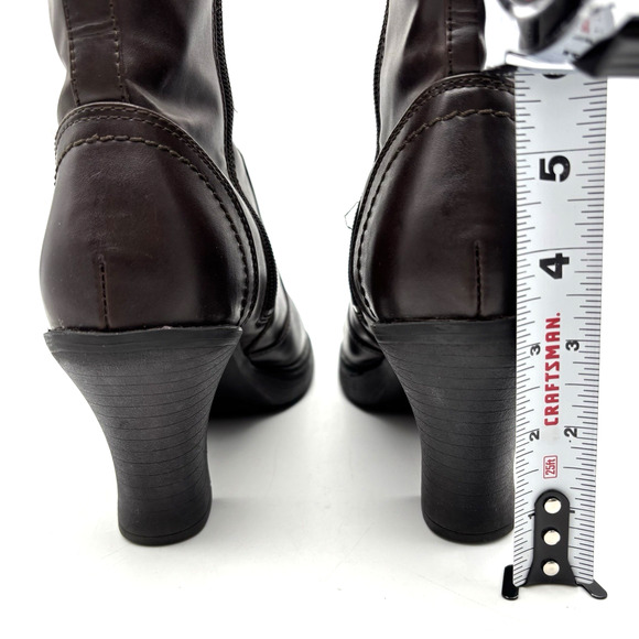 Vintage 00s Y2K Mudd 'CHARLOT' Brown Faux Leather Block Heel Mid Calf Boots 9M - Picture 9 of 16